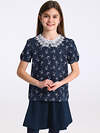Апрель Блузка 568194 1ДДБК4711804н белые бантики на темно-синем+белый