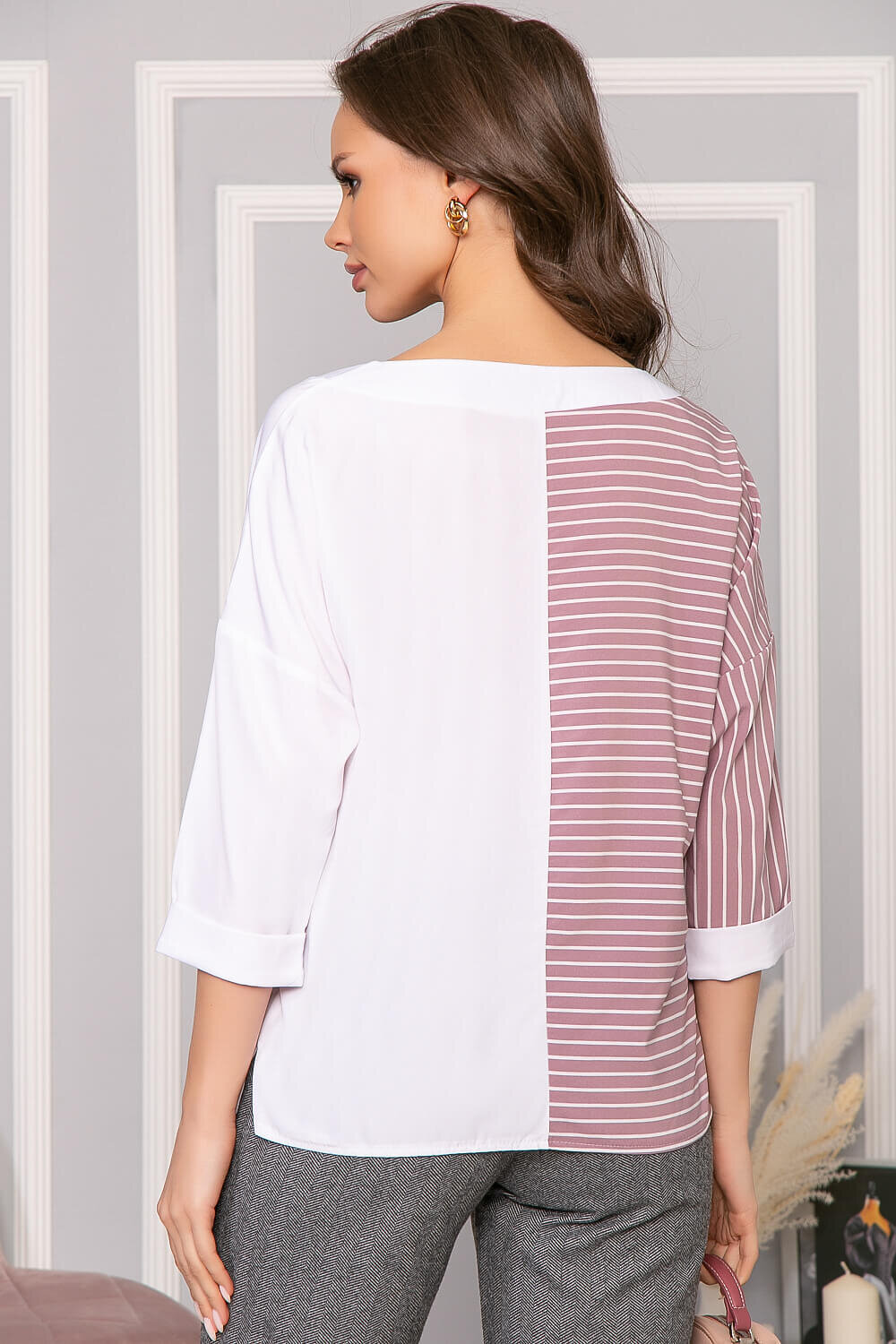 LT Collection Блуза 273410 Б5018 белый, пудрово-розовый