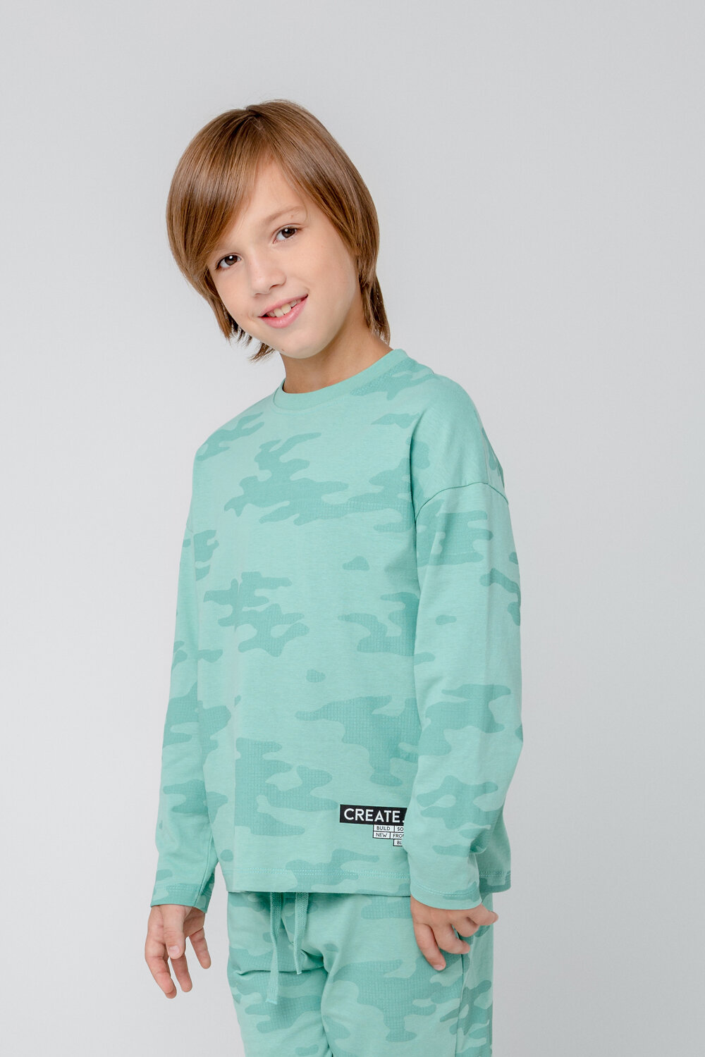 CROCKID Джемпер 275814 КР 301983 мятный зеленый, пиксельный камуфляж к364