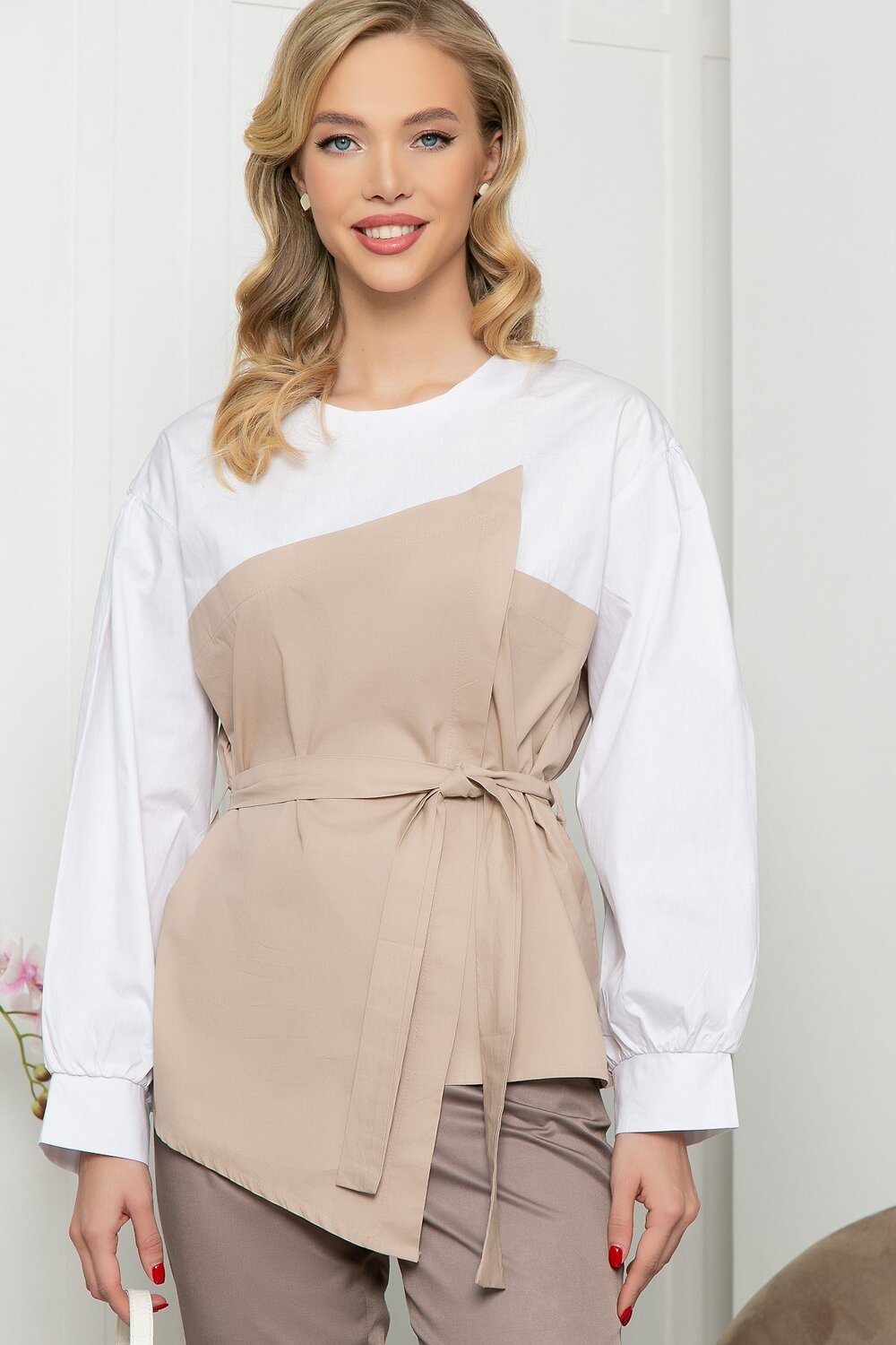 LT Collection Блуза 281544 Б5213 белый, бежевый