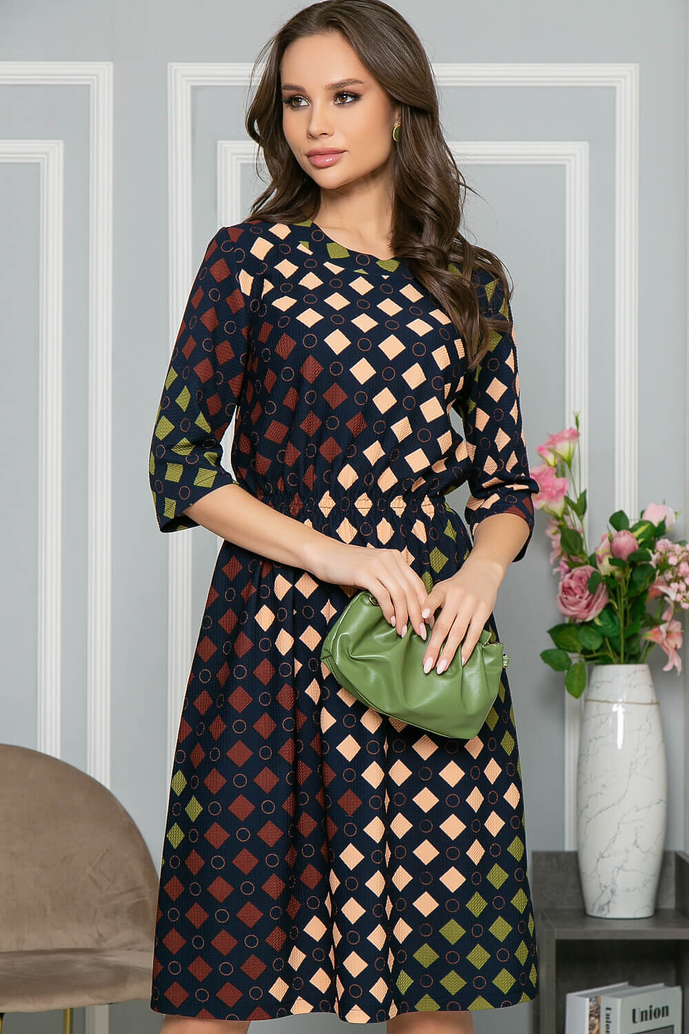 LT Collection Платье 281732 П5243 мультиколор (синий, бежевый, хаки, бордо)