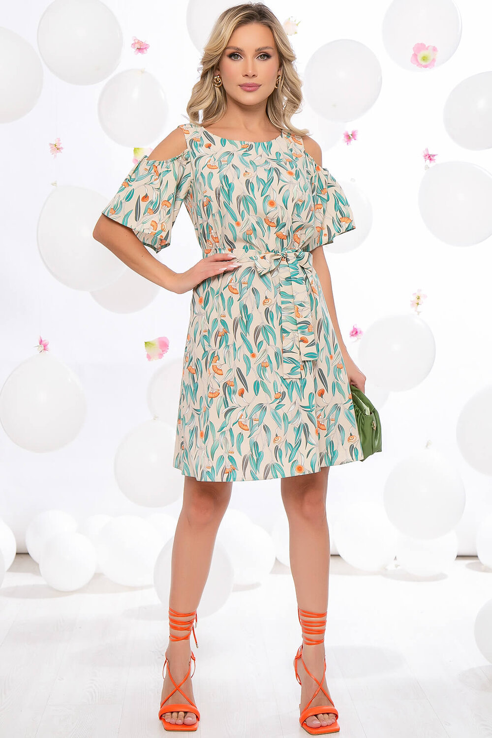 LT Collection Платье 288839 П5486 мультиколор (пудровый, зелёный, оранжевый)