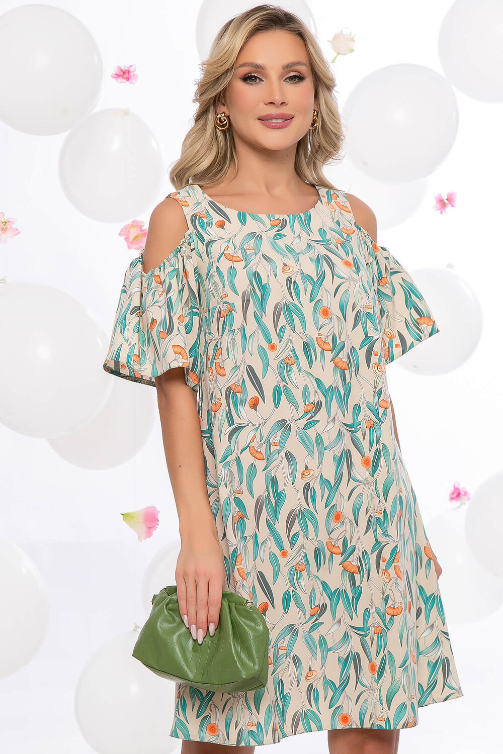 LT Collection Платье 288839 П5486 мультиколор (пудровый, зелёный, оранжевый)