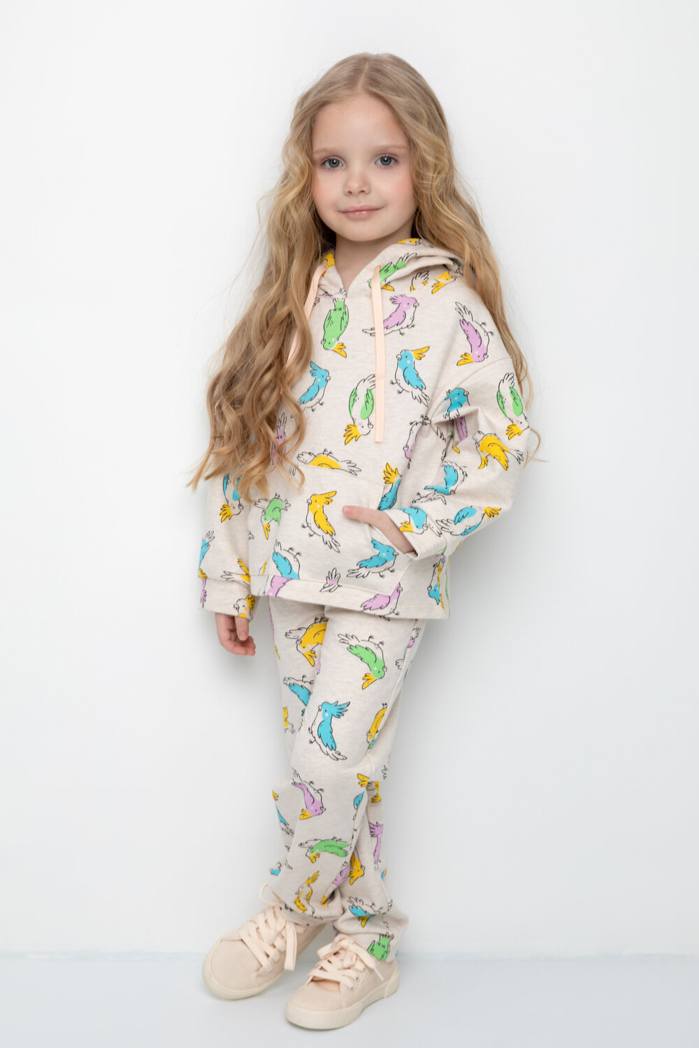 CROCKID Брюки 298504 К 400564 св.беж.меланж, цветные какаду