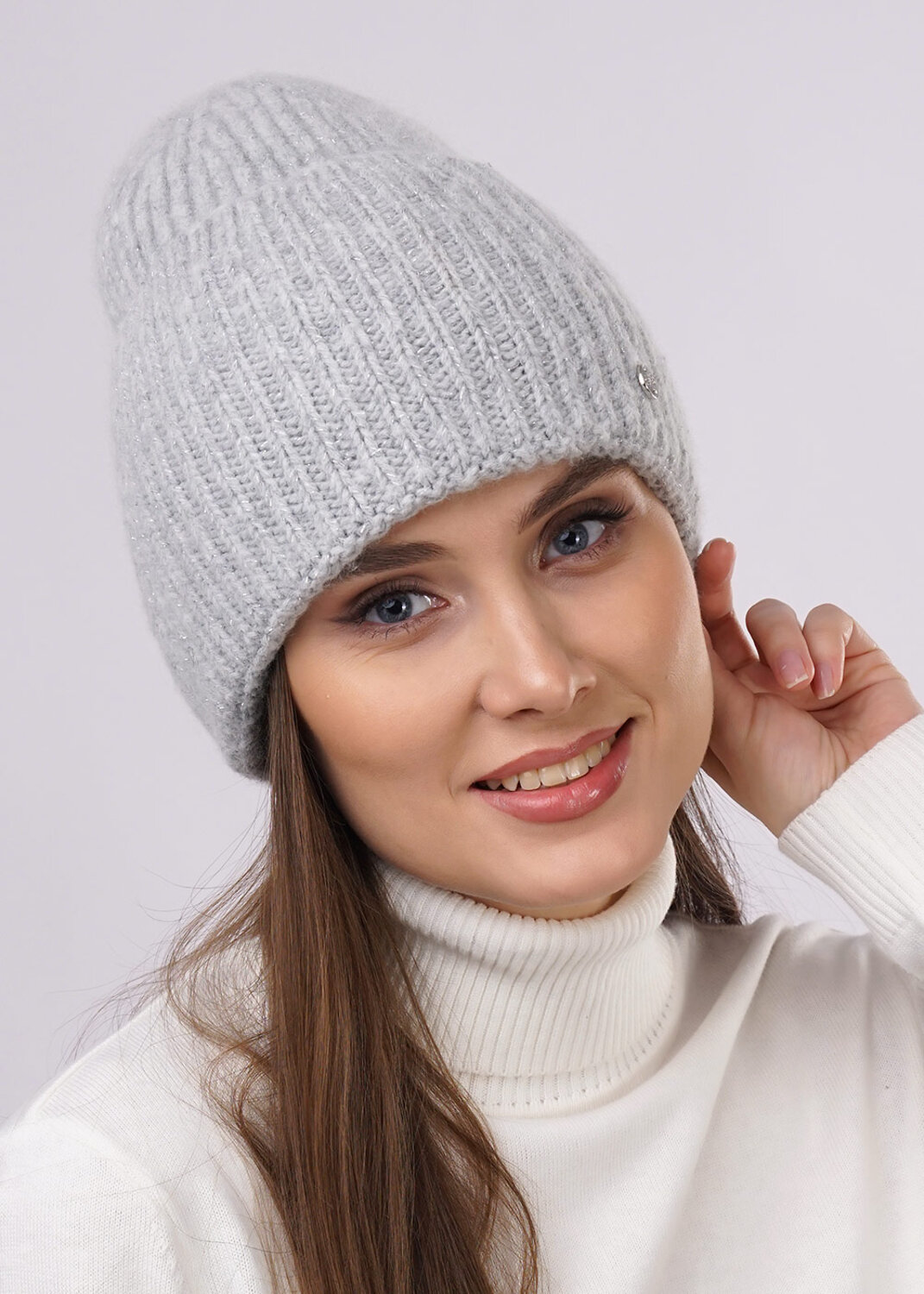 CLEVER Шапка 299419 413232паш флис меланж св.серый/люрекс серебро