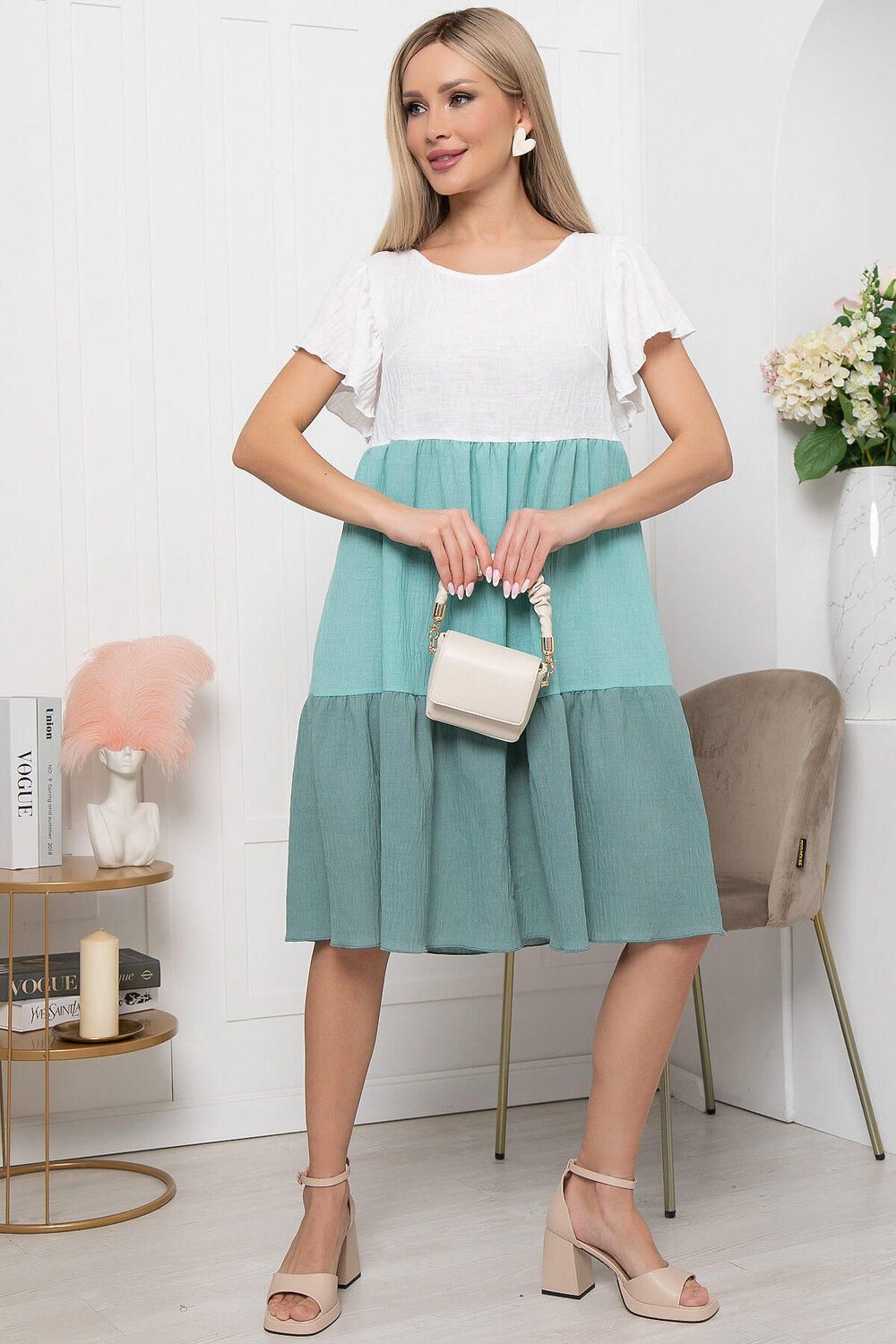 LT Collection Платье 302100 П6053 мятный, белый