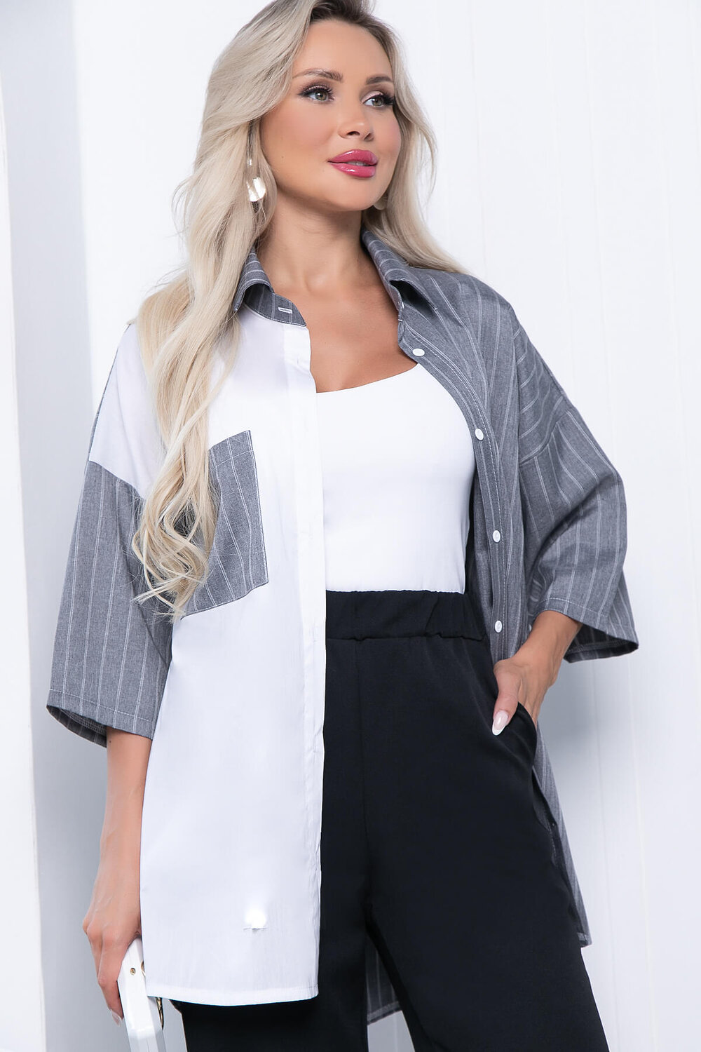 LT Collection Рубашка 307860 Б7165 серый, белый