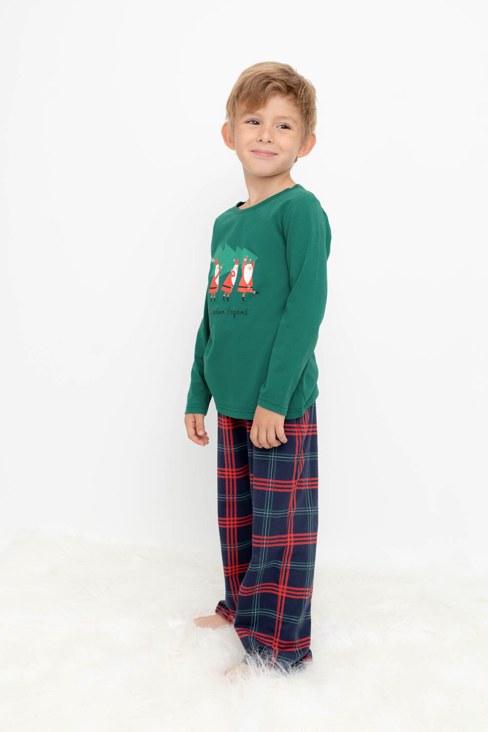 CROCKID Пижама 324508 К 1603 темно-зеленый, текстильная клетка