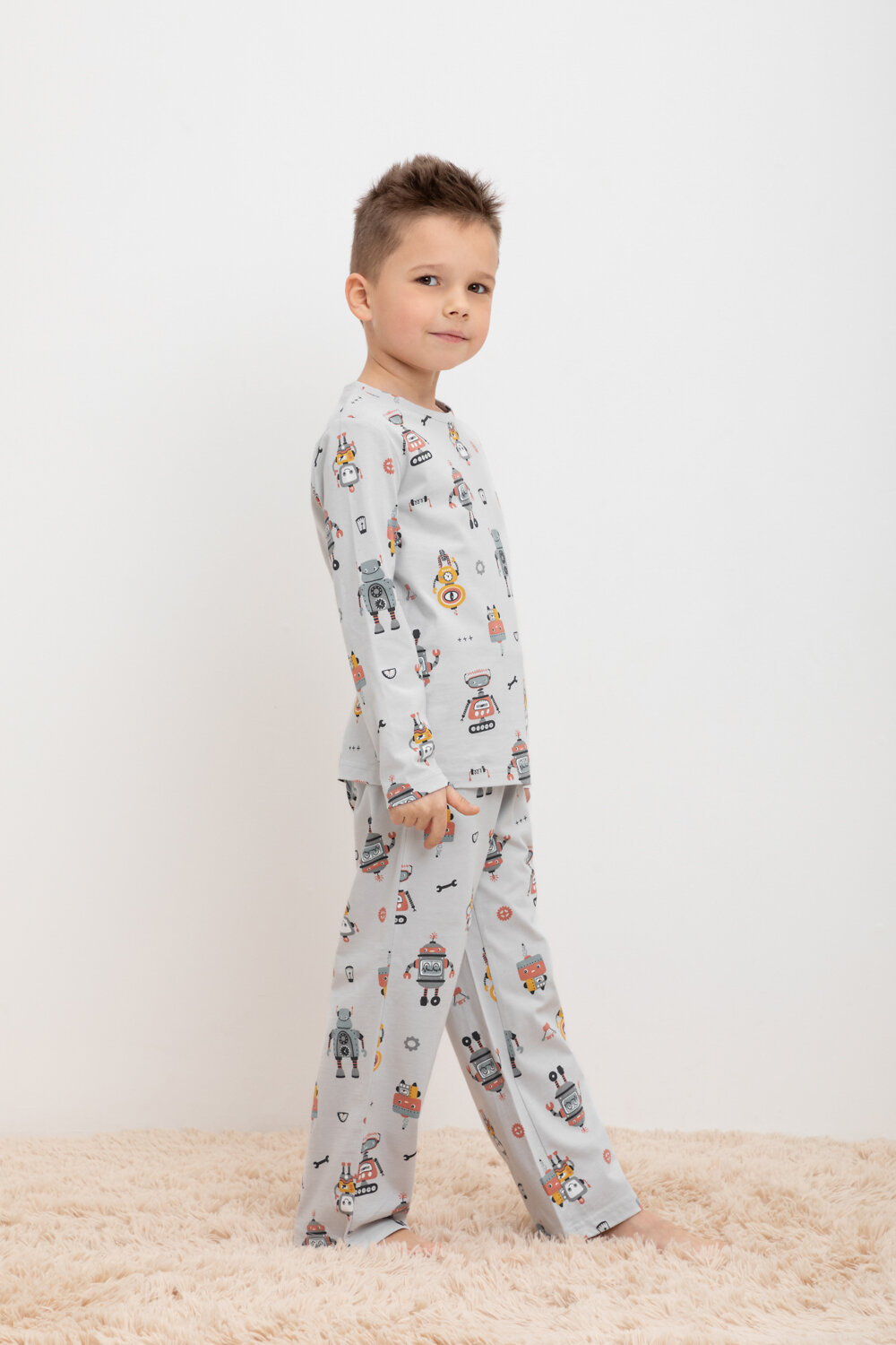 CROCKID Пижама 378261 К 1635 светло-серый, роботы
