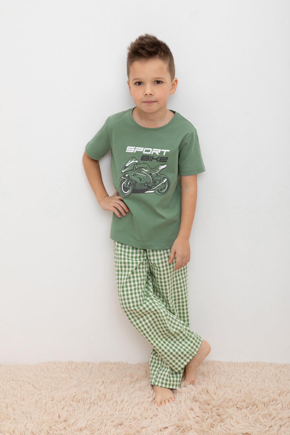 CROCKID Пижама 388019 К 1599 зеленый камень, маленькая клетка