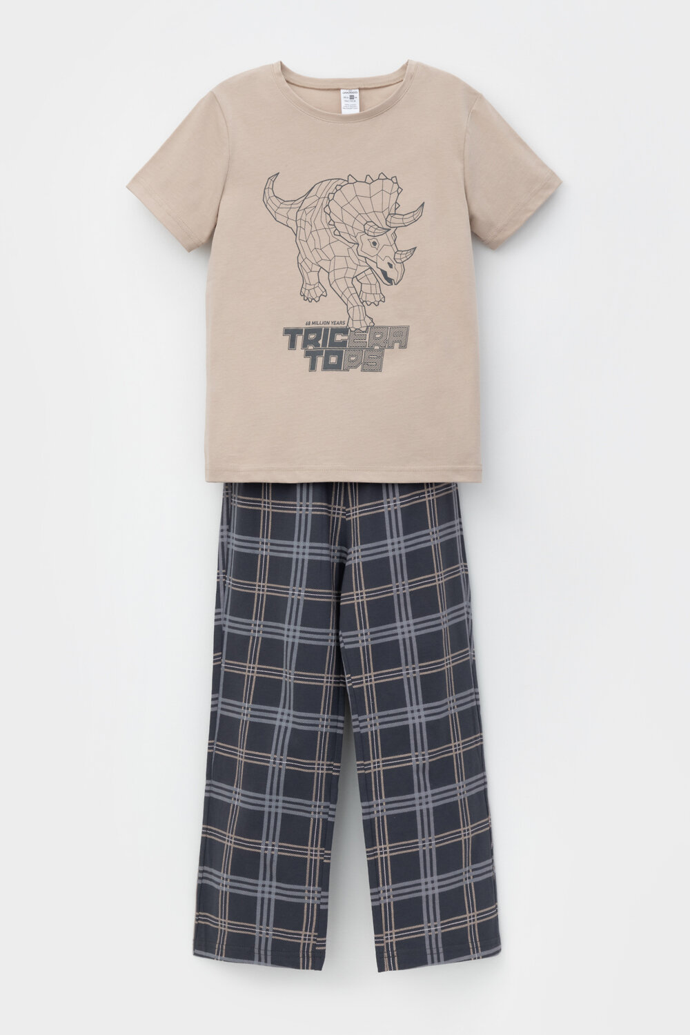 CROCKID Пижама 388021 К 1599/24 темно-бежевый, текстильная клетка