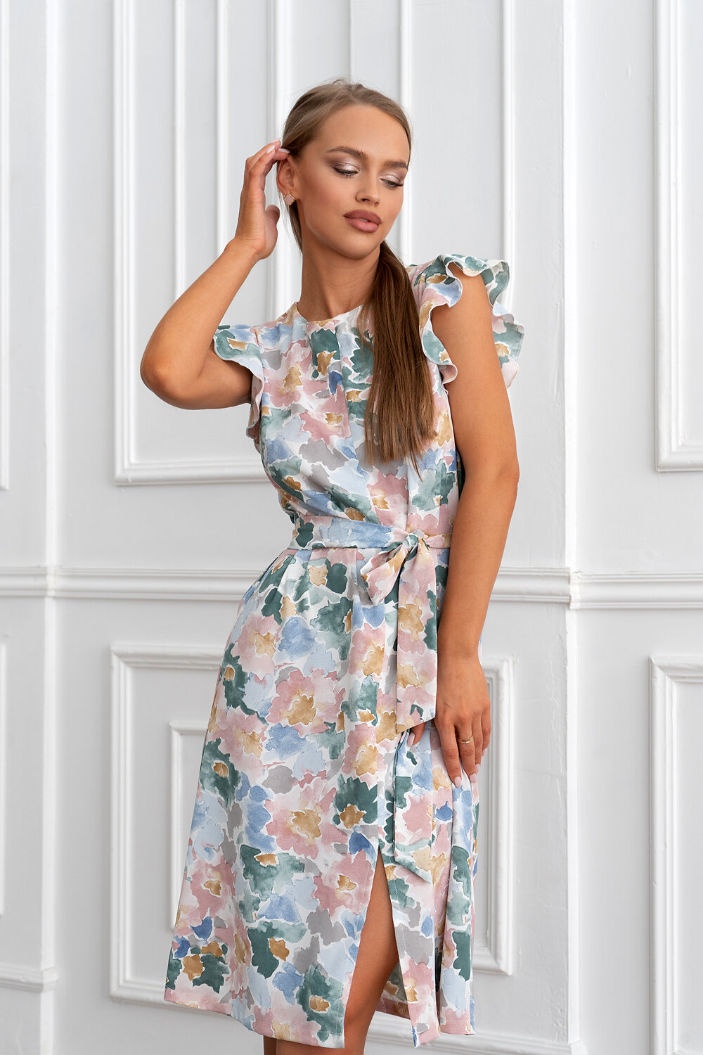 Open-style Платье 389516 5326 серый/розовый/зеленый