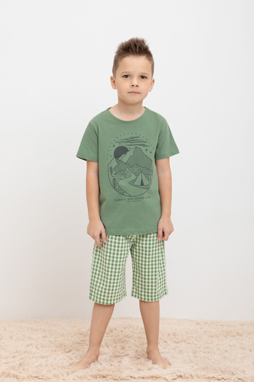 CROCKID Пижама 393114 К 1634-1 зеленый камень, маленькая клетка