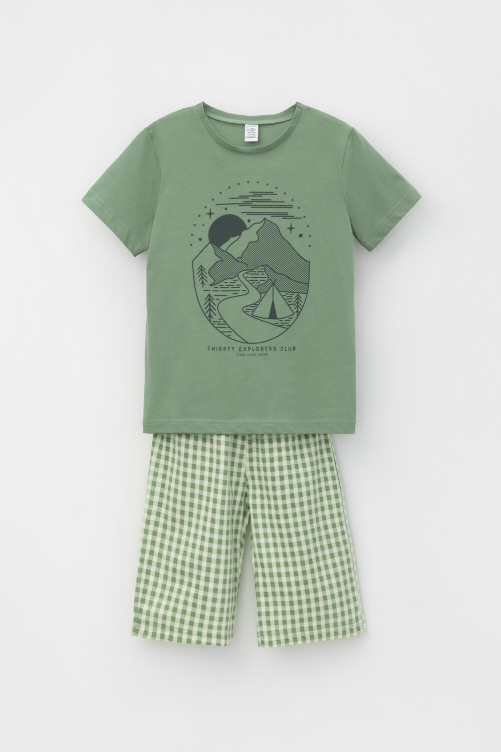 CROCKID Пижама 393114 К 1634-1 зеленый камень, маленькая клетка