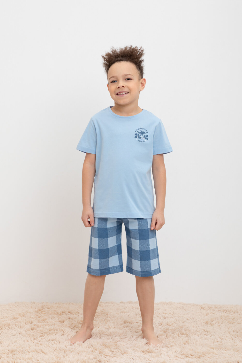 CROCKID Пижама 398242 К 1634-1 небесно-голубой, клетка виши
