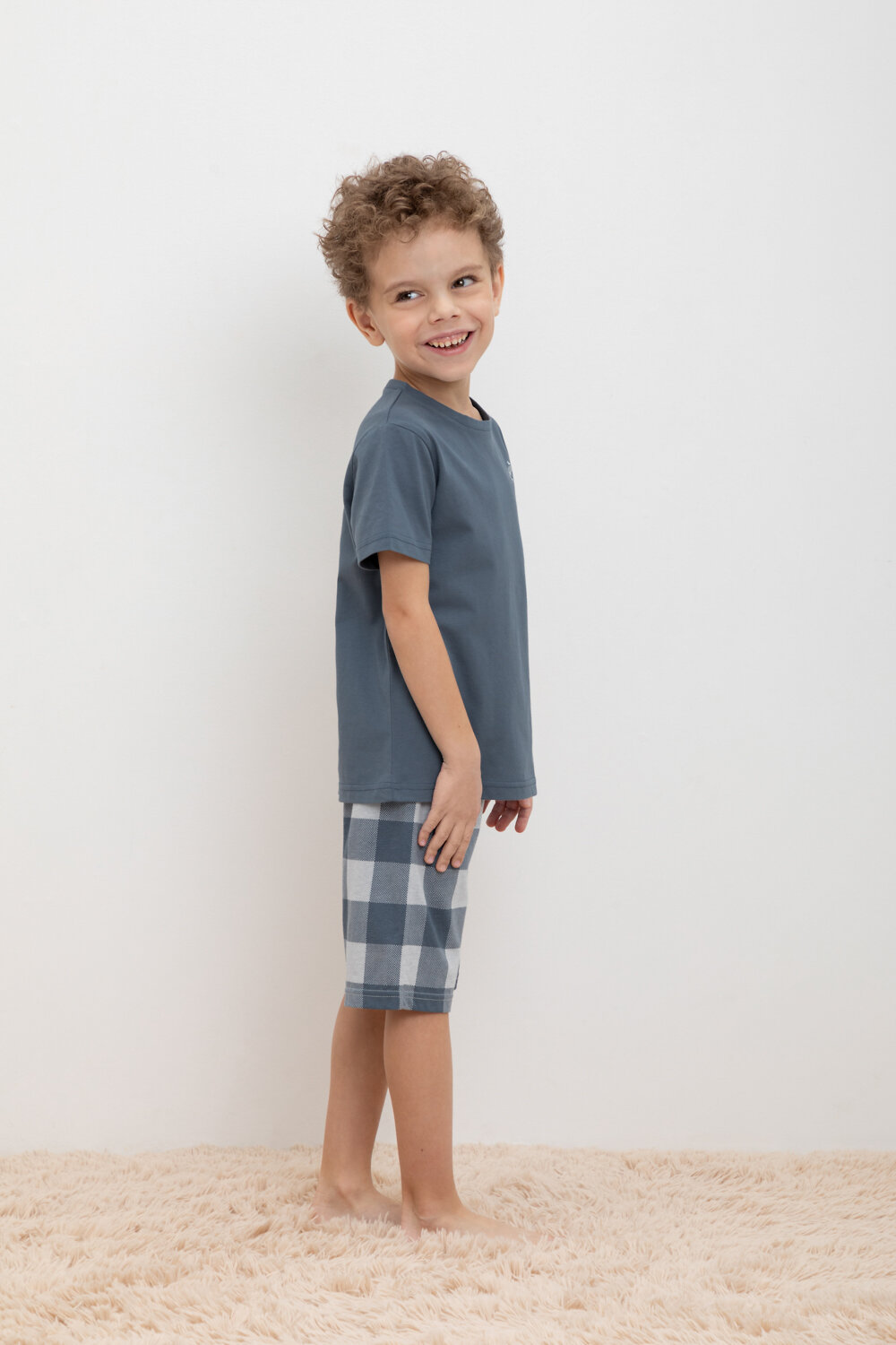 CROCKID Пижама 398244 К 1634-1 винтажный синий, клетка виши