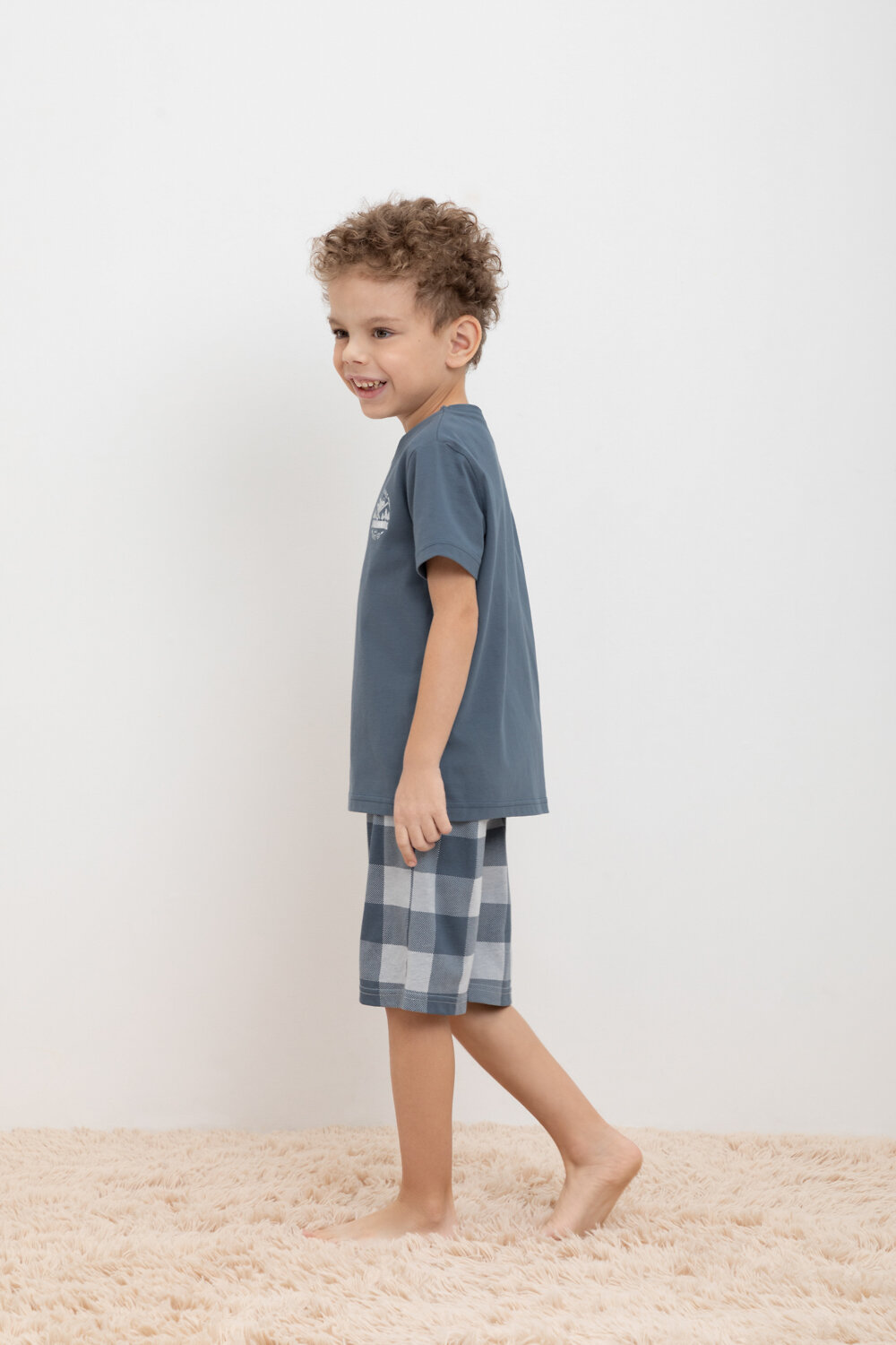 CROCKID Пижама 398244 К 1634-1 винтажный синий, клетка виши