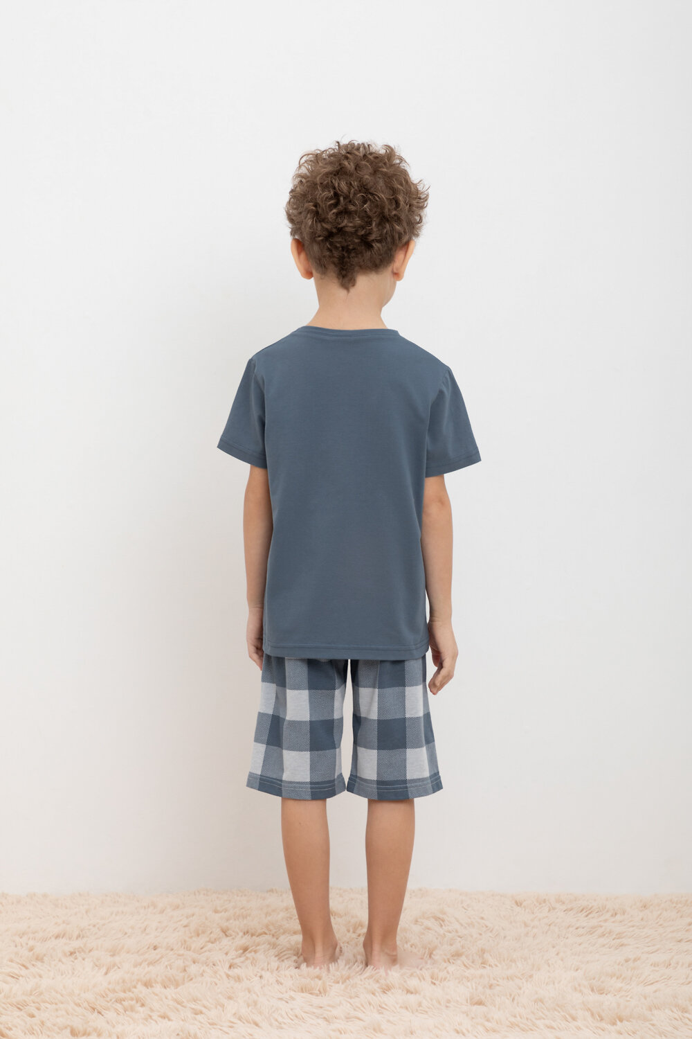 CROCKID Пижама 398244 К 1634-1 винтажный синий, клетка виши