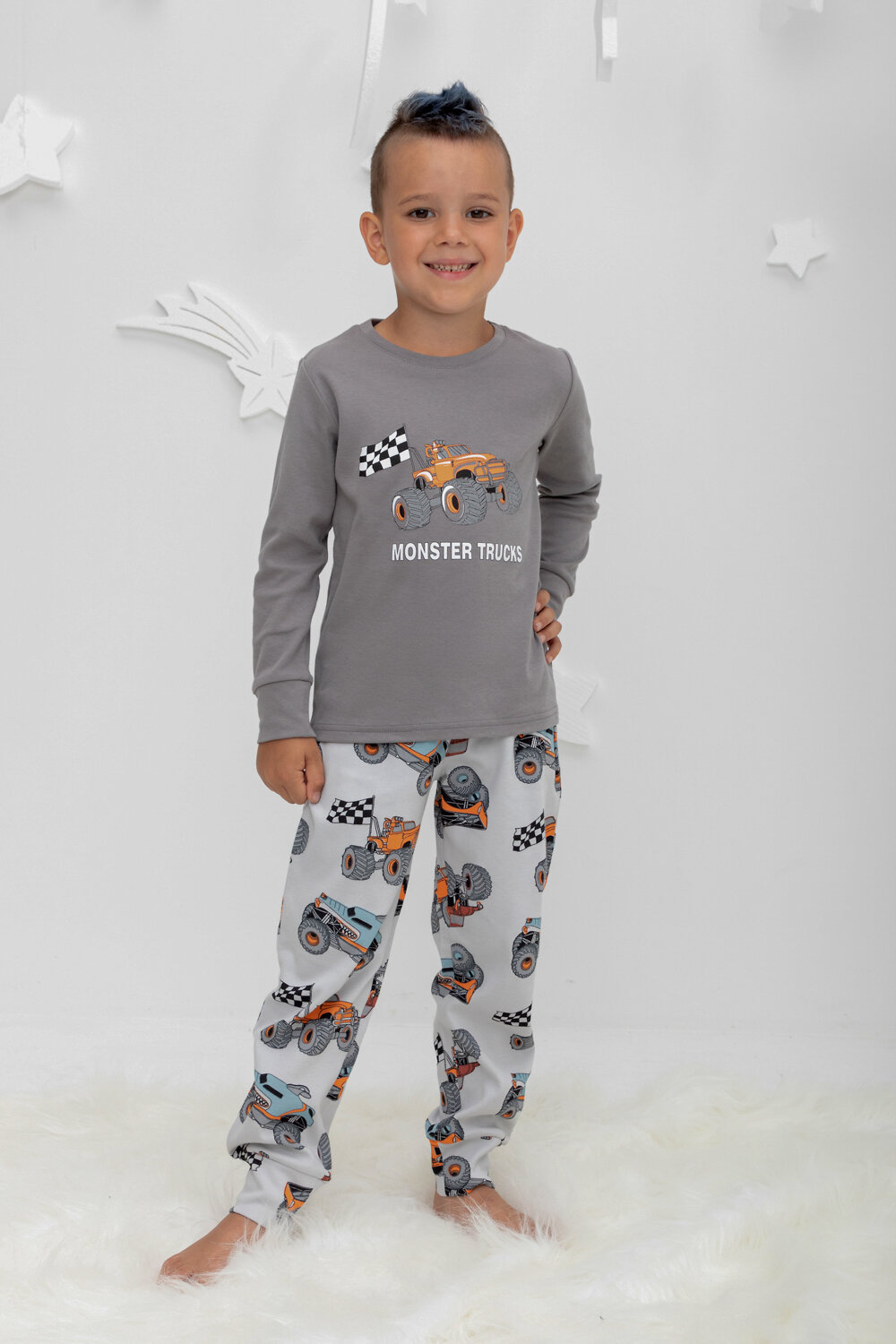 CROCKID Пижама 402799 К 1541 серый шторм, машины на св.сером