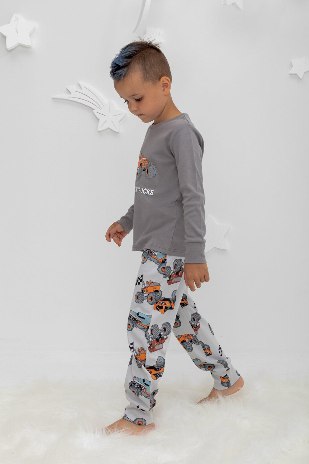 CROCKID Пижама 402799 К 1541 серый шторм, машины на св.сером