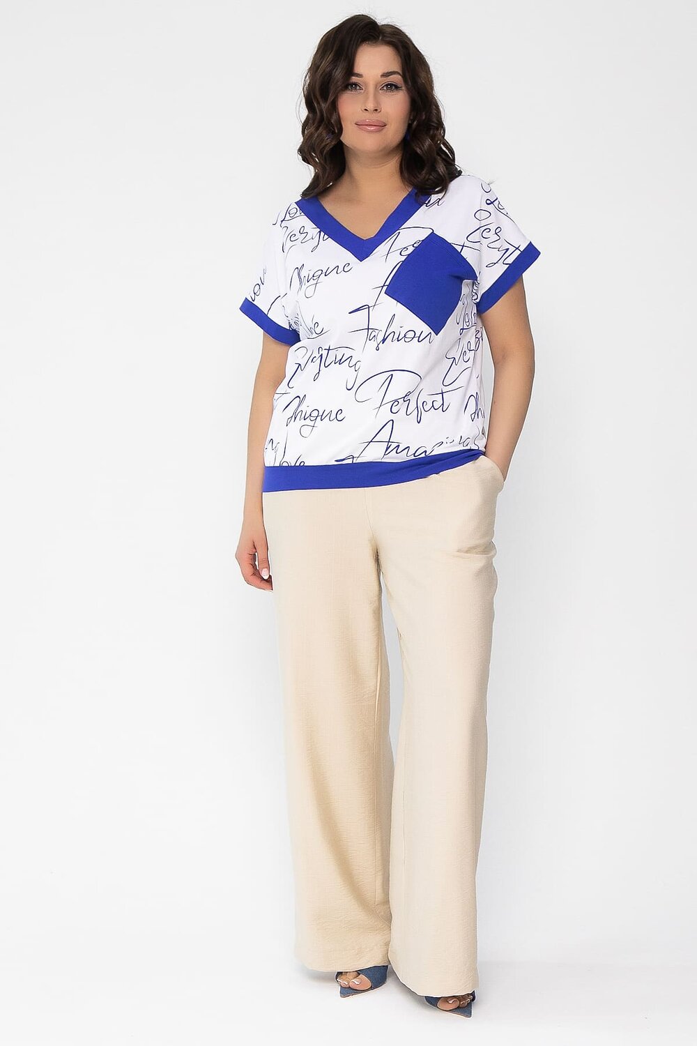 LT Collection Блуза 538070 Б13509-20М белый, синий