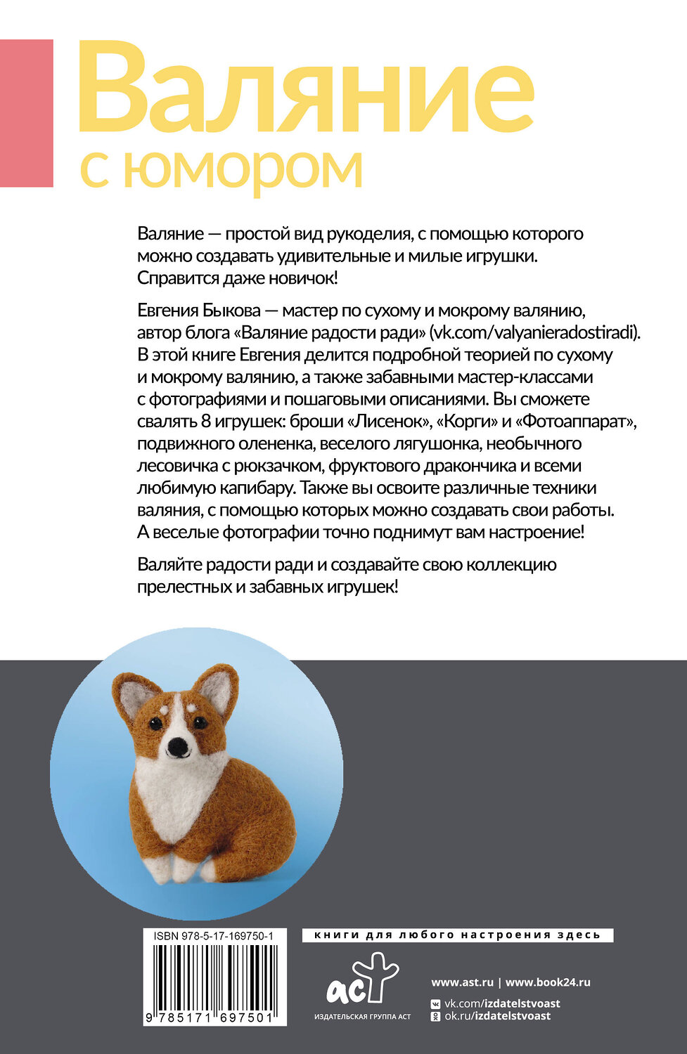 АСТ Евгения Быкова "Валяние с юмором: для начинающих. 8 мастер-классов" 539915 978-5-17-169750-1