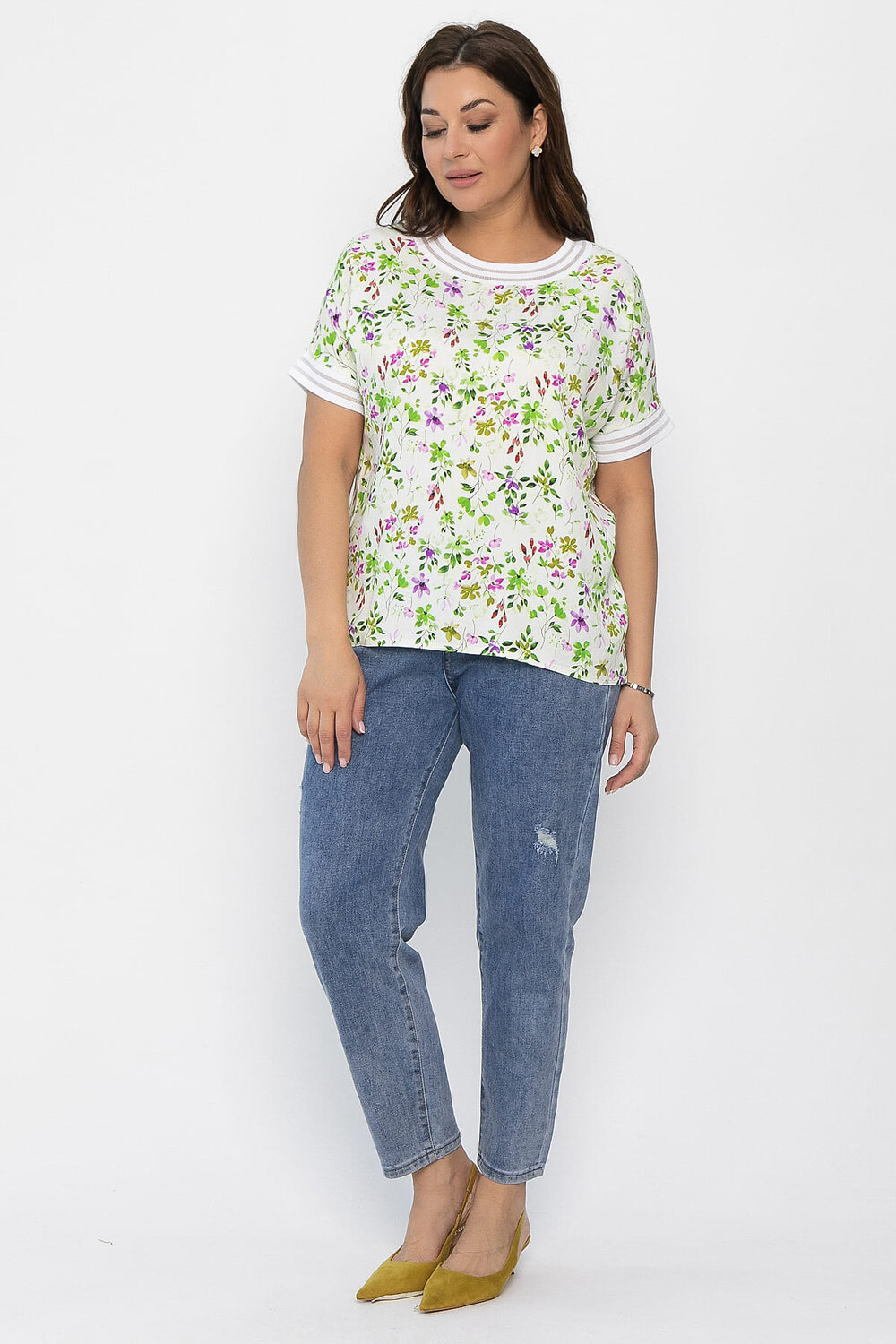LT Collection Блуза 543203 Б13818-1М зеленый/молочный