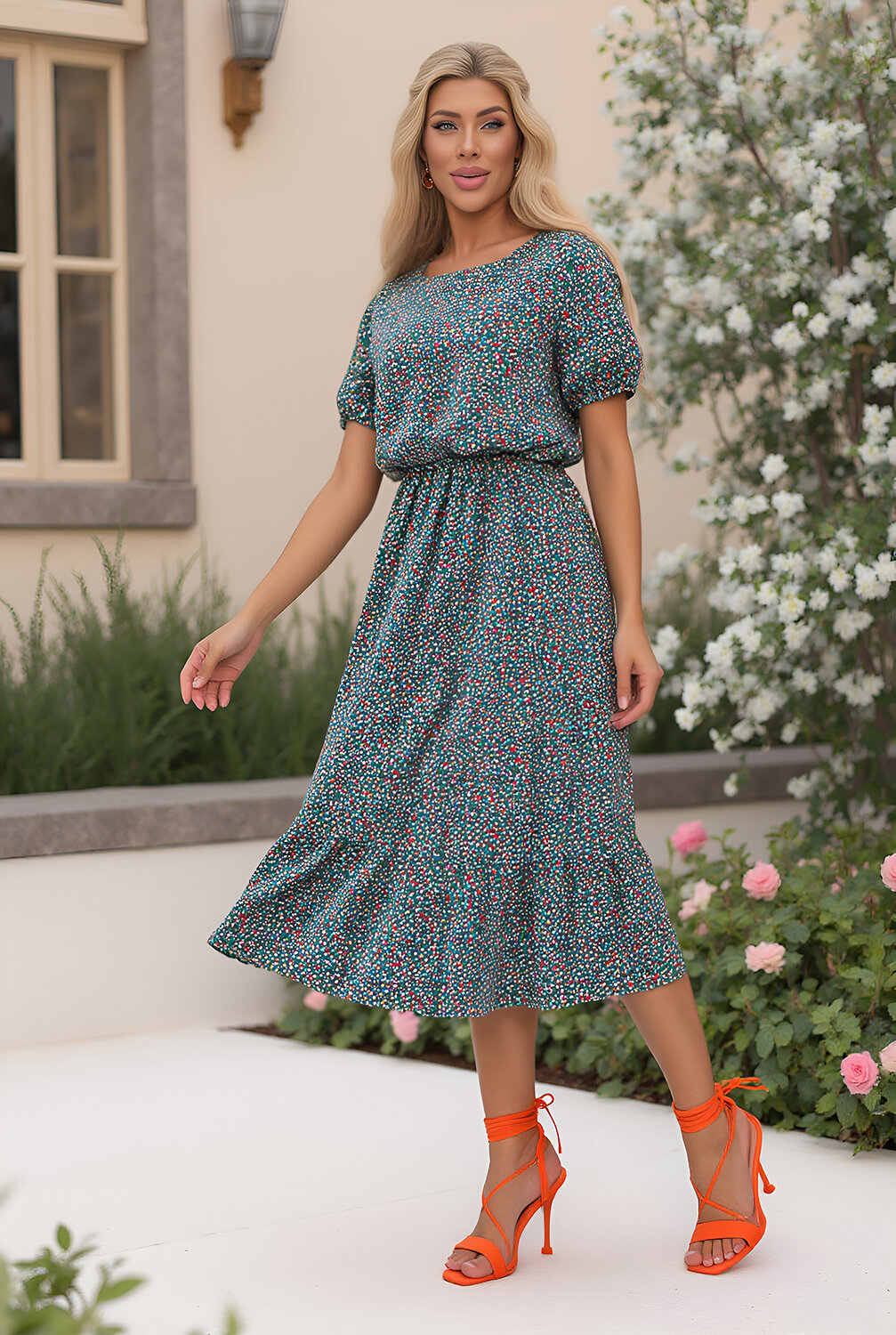 LT Collection Платье 543214 П13858-35М зеленый/мультиколор