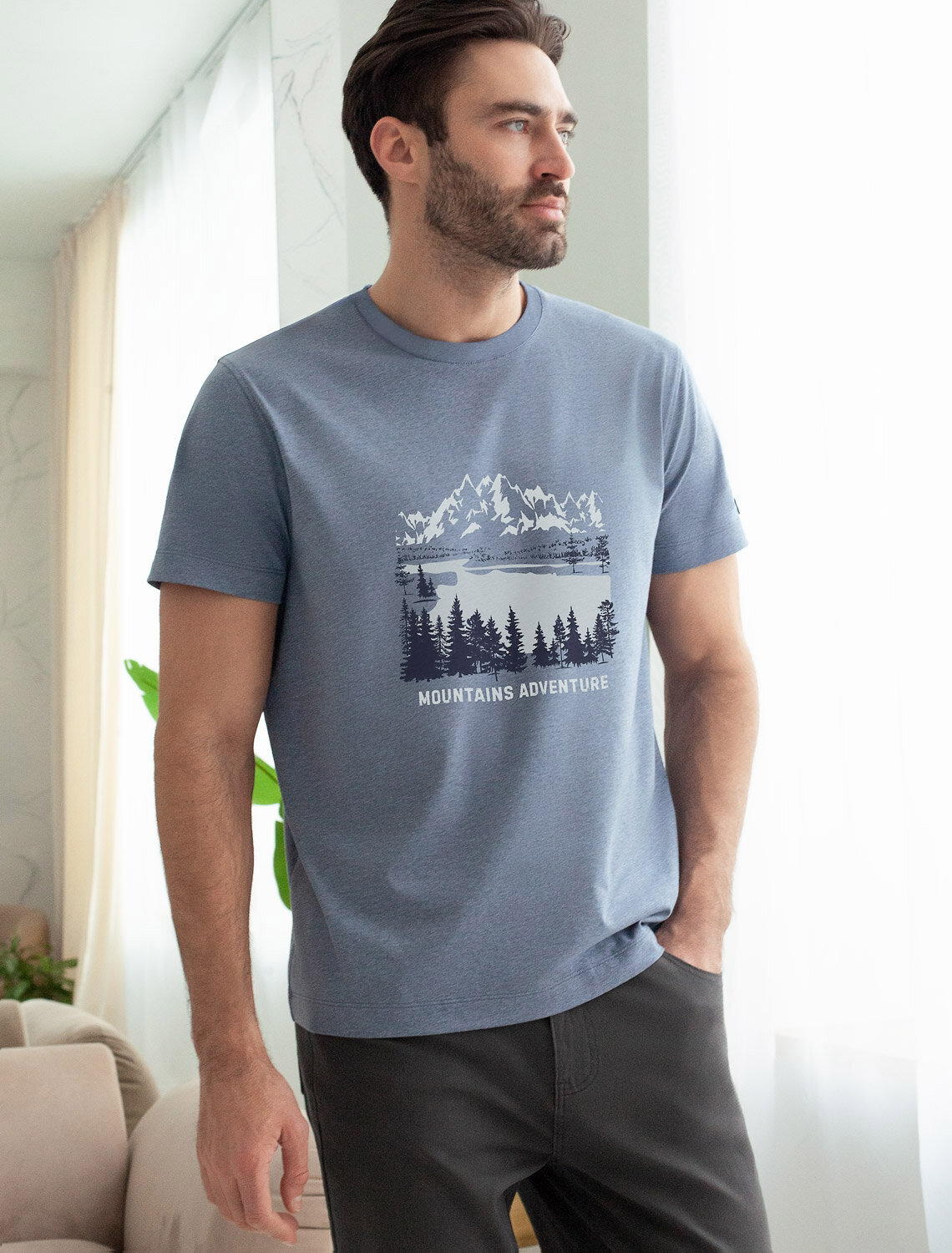 VILATTE Футболка 543949 U49.045 синий меланж_mountains adventure