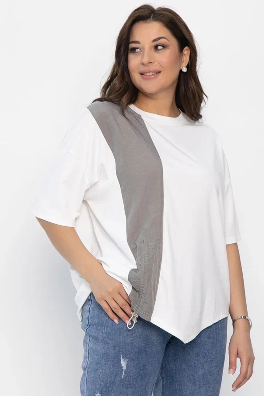 LT Collection Блуза 546035 Б13938-1М белый/серый