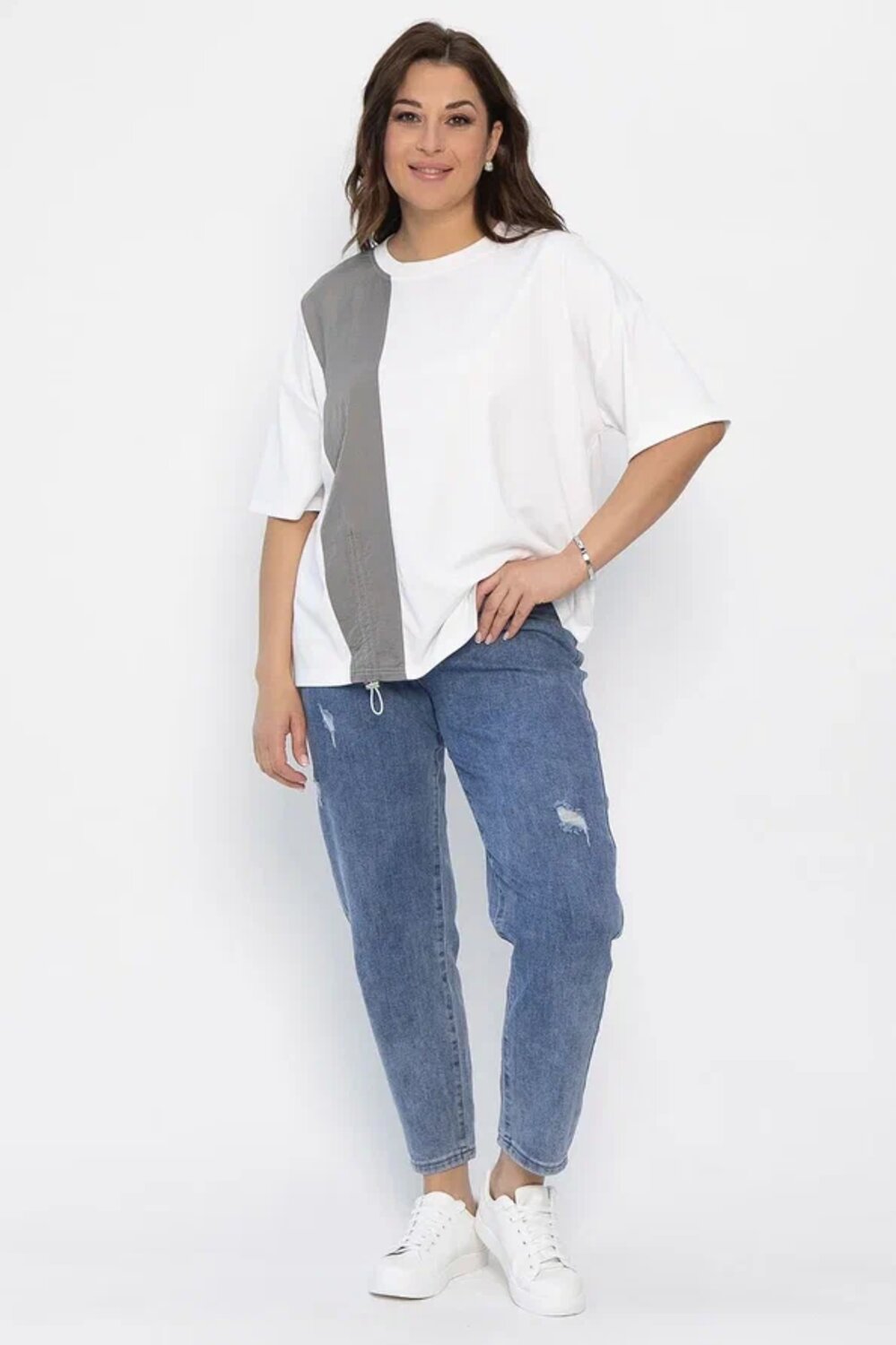 LT Collection Блуза 546035 Б13938-1М белый/серый