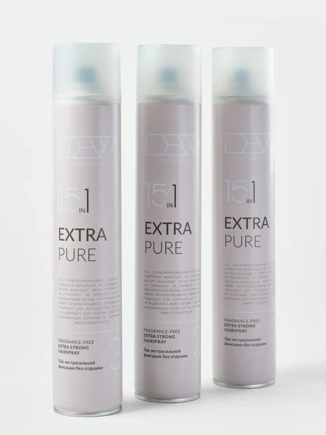 DEW Professional Лак для волос экстрасильной фиксации без отдушки / Extra Pure, 500 мл 548637 27961