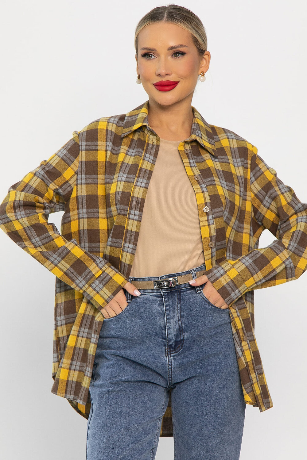 LT Collection Рубашка 555962 Б14135-7М Желтый/коричневый