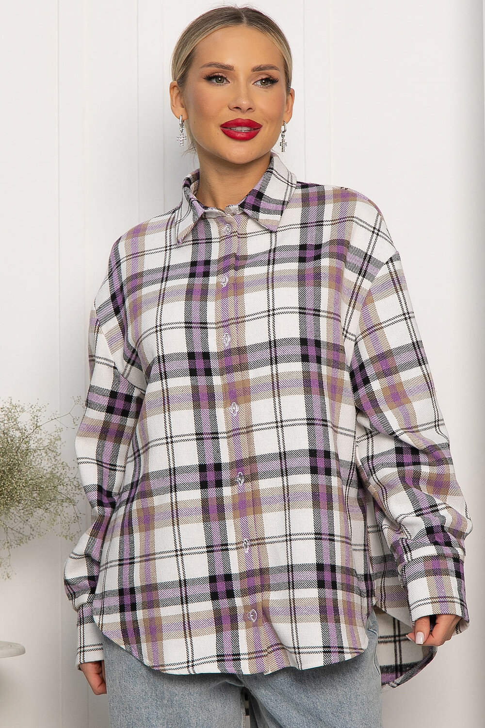 LT Collection Рубашка 556563 Б14253-30М Фиолетово-бежевый