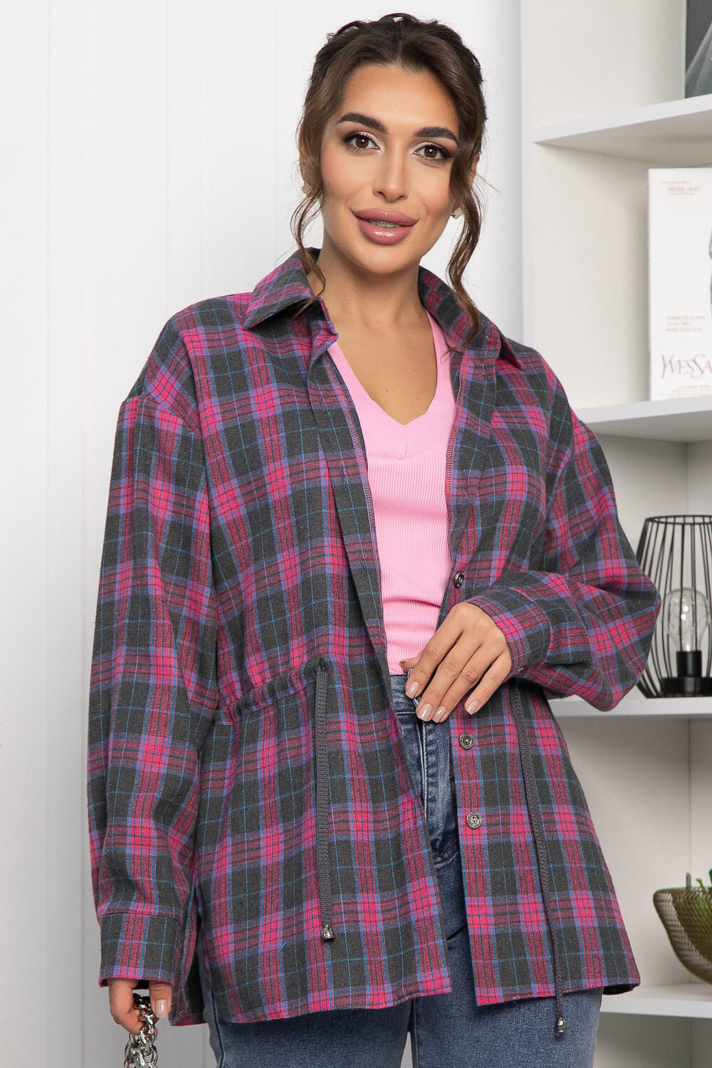 LT Collection Рубашка 557671 Б14273-4М розовый/серый