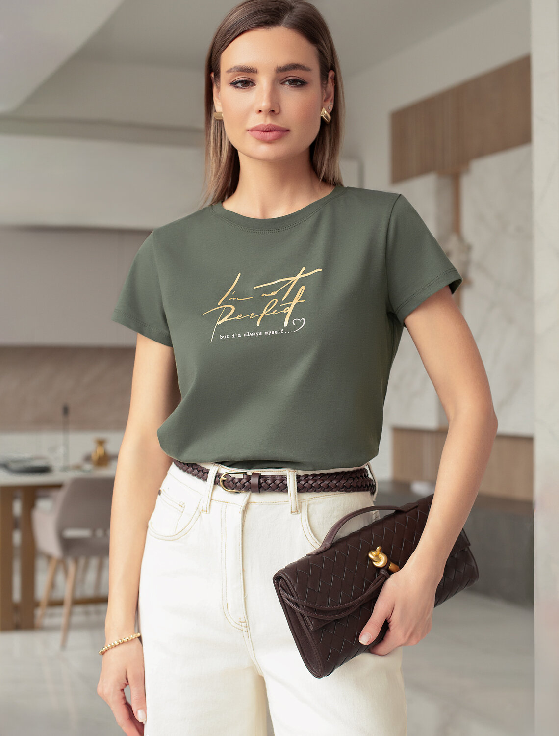 VILATTE Футболка 557916 D49.092 т.оливковый_perfect