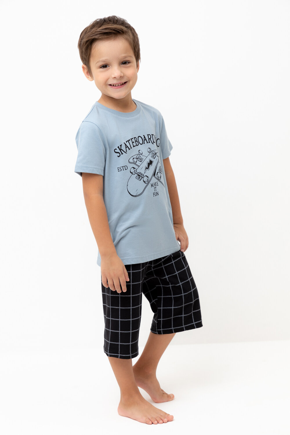 CROCKID Пижама 559510 К 1528 пыльно-синий, двойная клетка