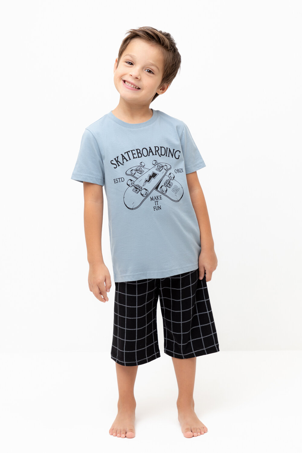 CROCKID Пижама 559510 К 1528 пыльно-синий, двойная клетка
