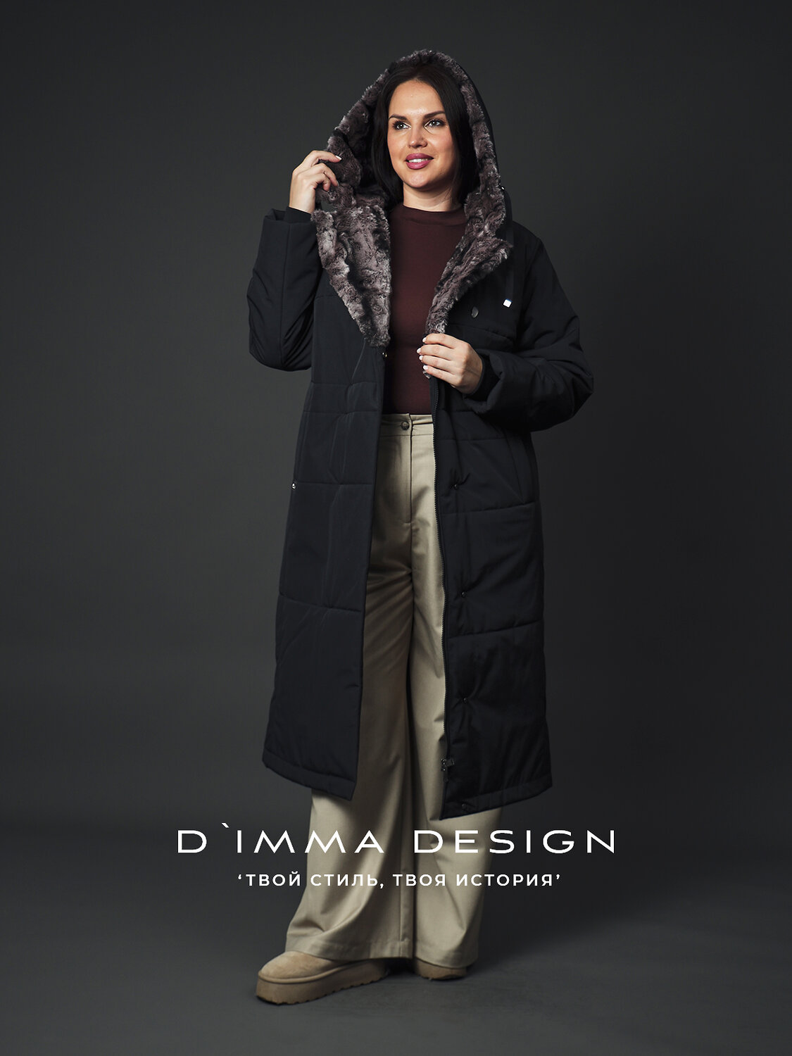 DIMMA Пальто 560781 2607 Черно-сиреневый