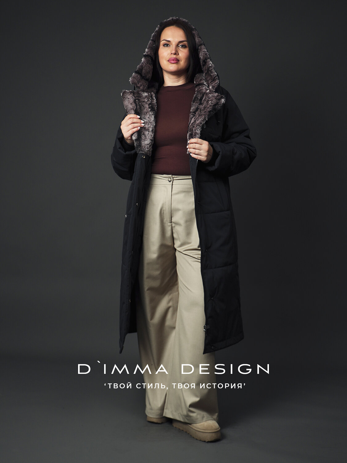 DIMMA Пальто 560781 2607 Черно-сиреневый