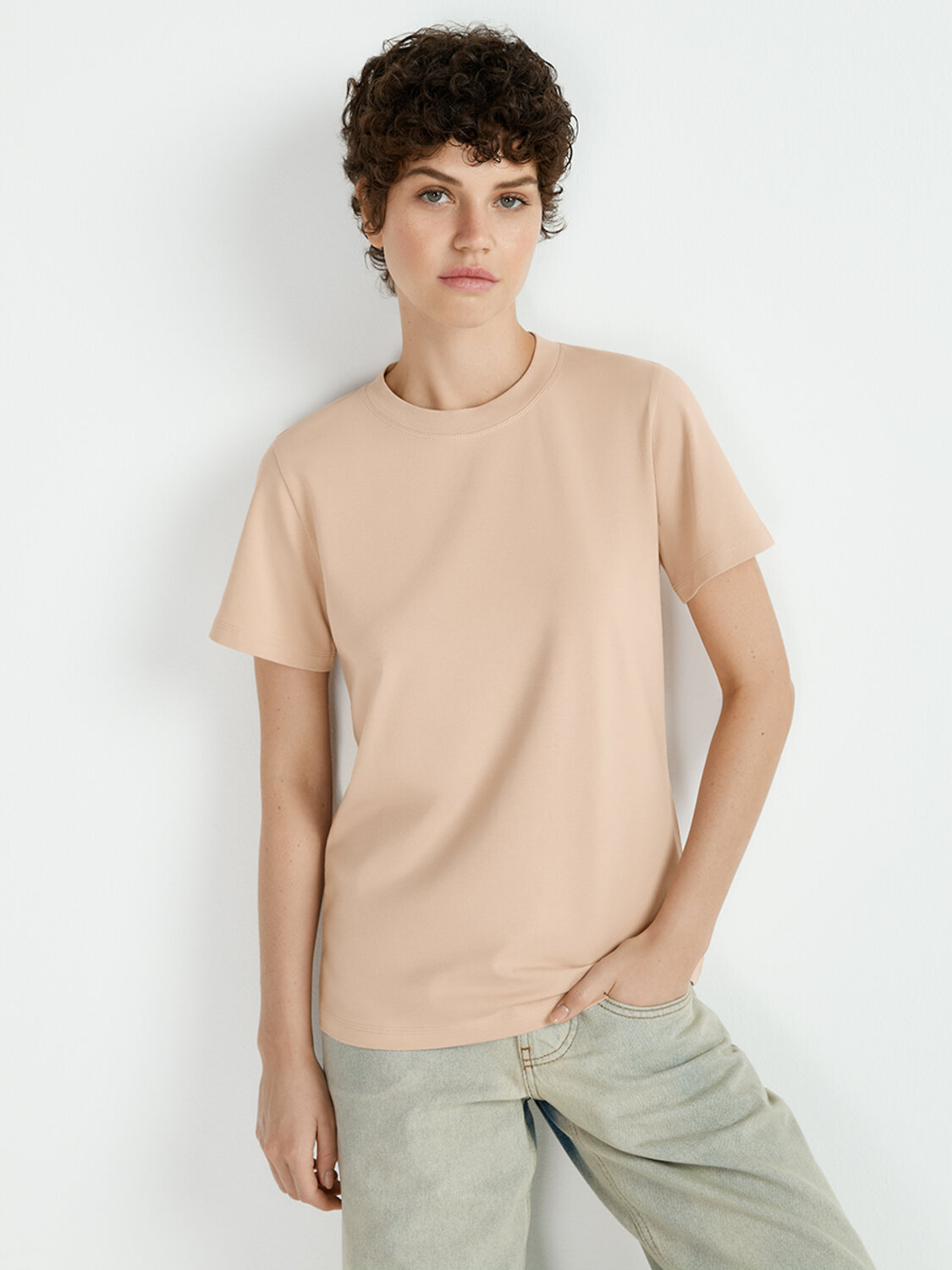 Omsa Футболка 561291 OmT_D1203 Футболка женская прямого кроя, CO+EL Beige (Бежевый)