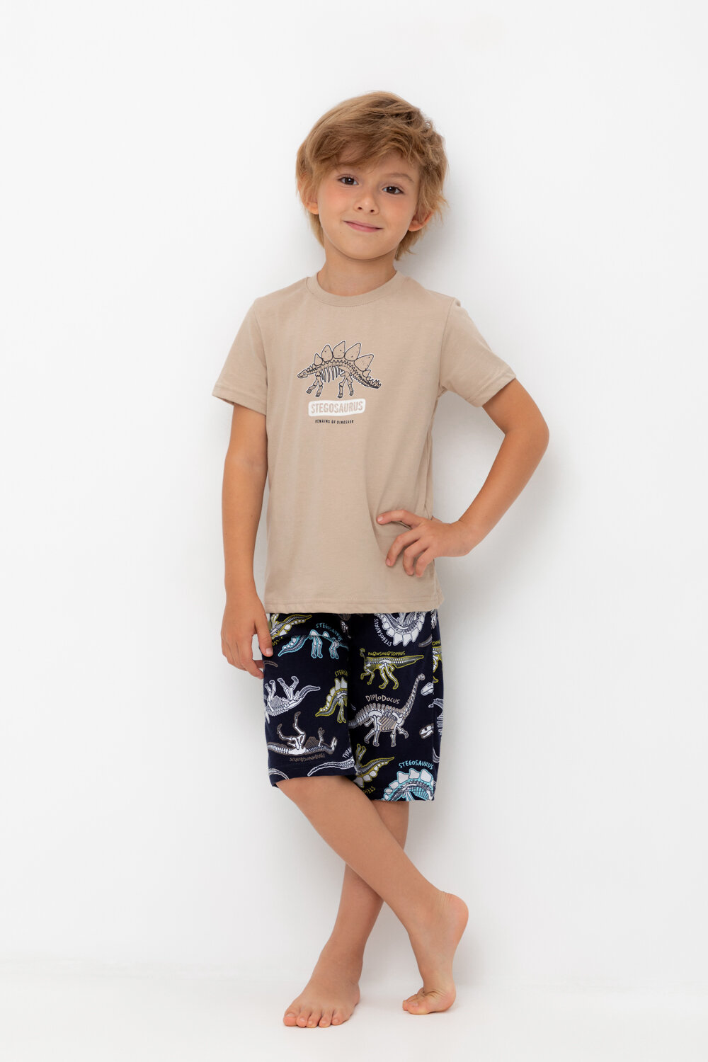 CROCKID Пижама 564962 К 1528 темно-бежевый, цветные динозавры