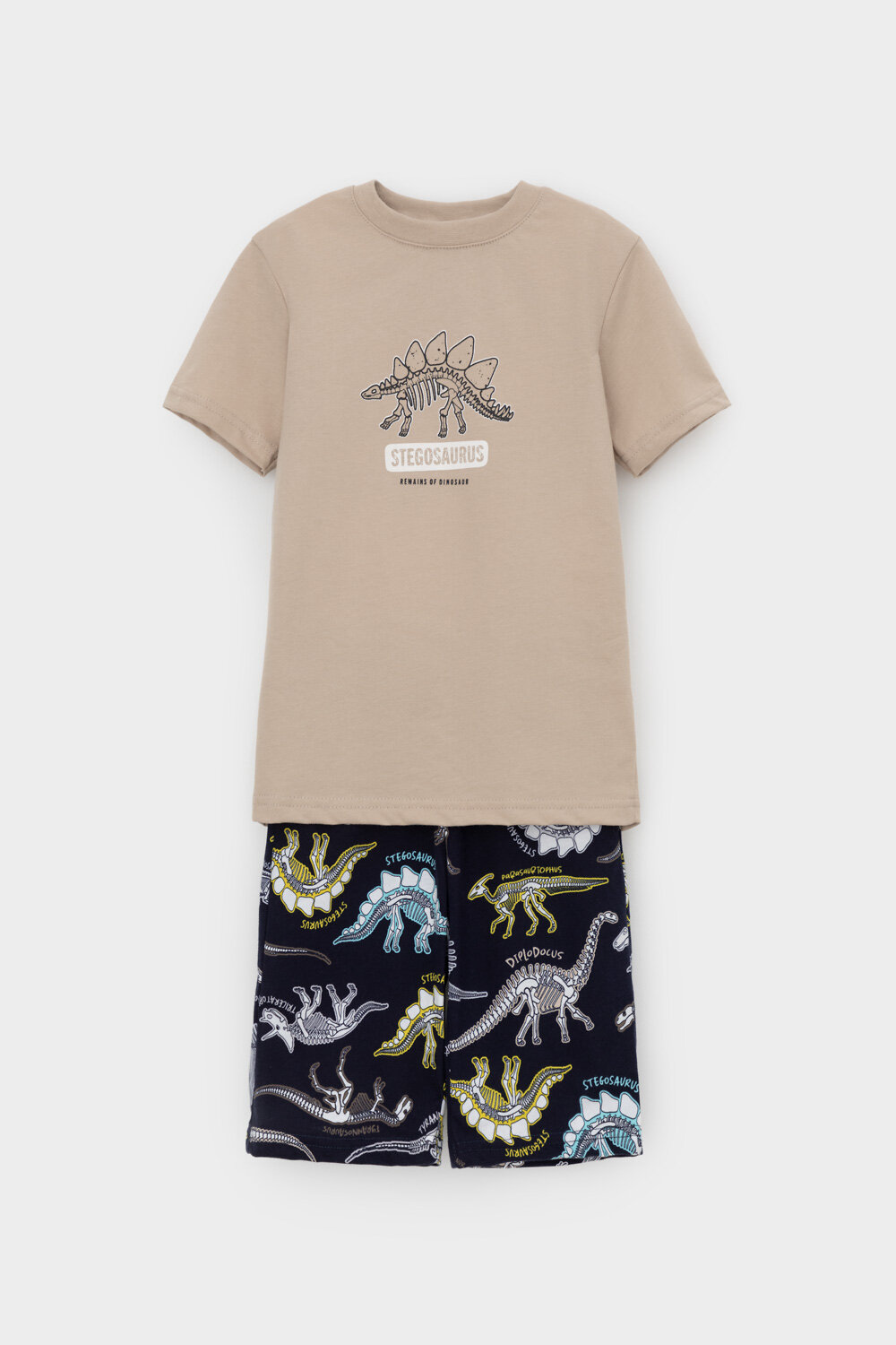 CROCKID Пижама 564962 К 1528 темно-бежевый, цветные динозавры