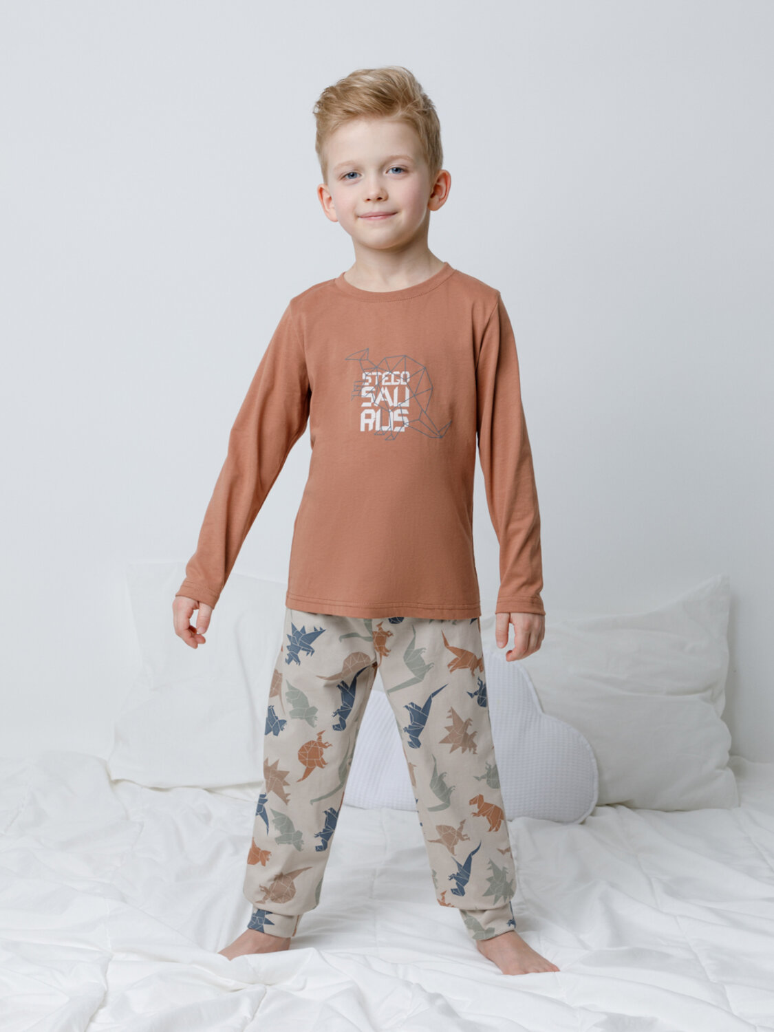 CROCKID Пижама 565013 К 1606 кофейный мусс, цветные динозавры