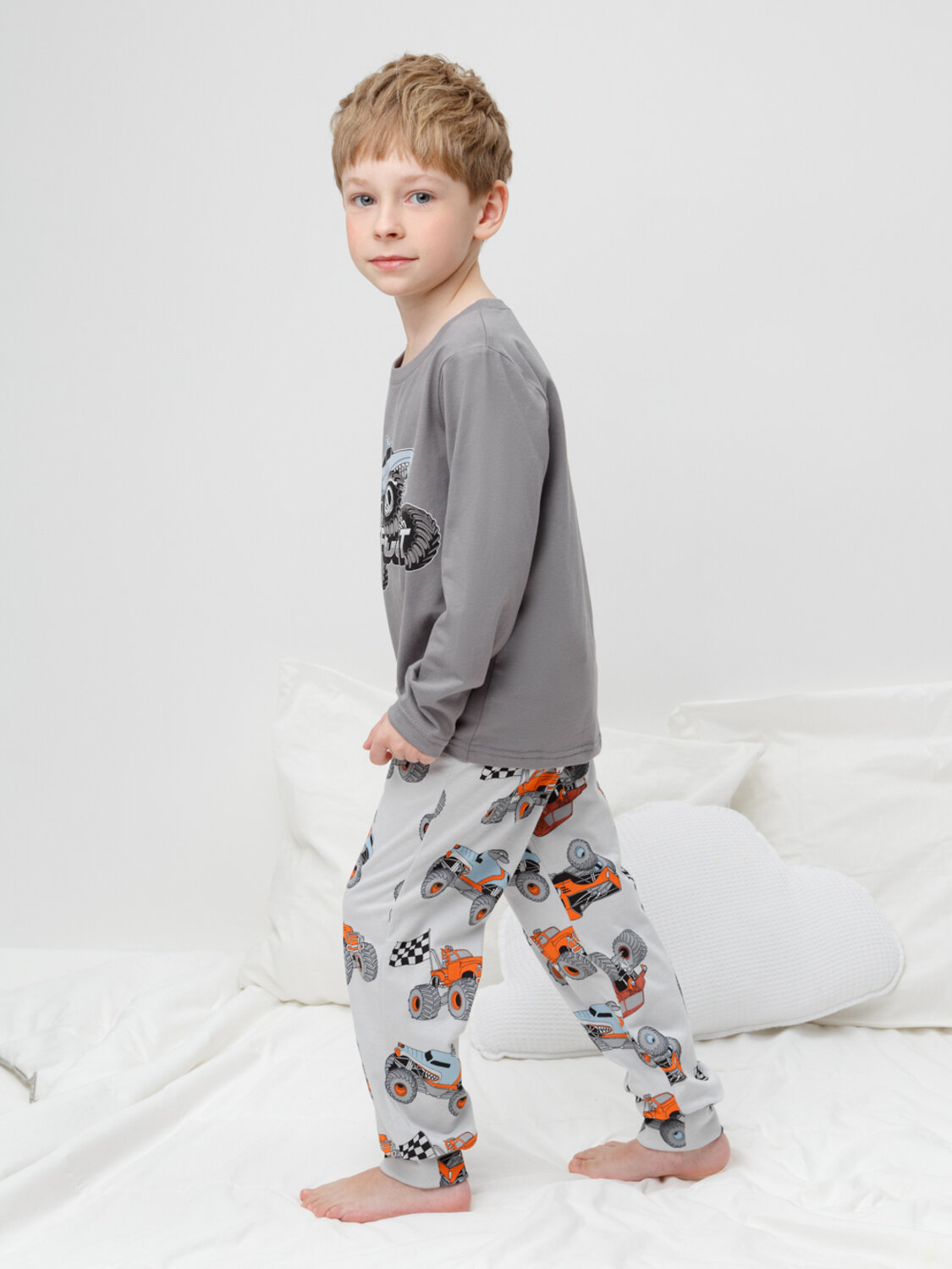 CROCKID Пижама 565019 К 1606 серый шторм, машины на св.сером