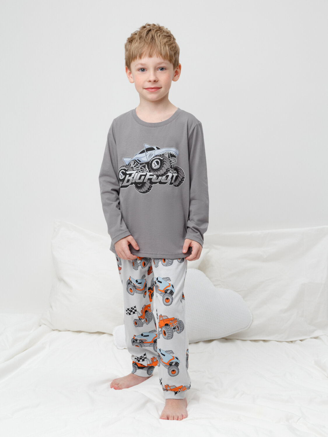 CROCKID Пижама 565019 К 1606 серый шторм, машины на св.сером