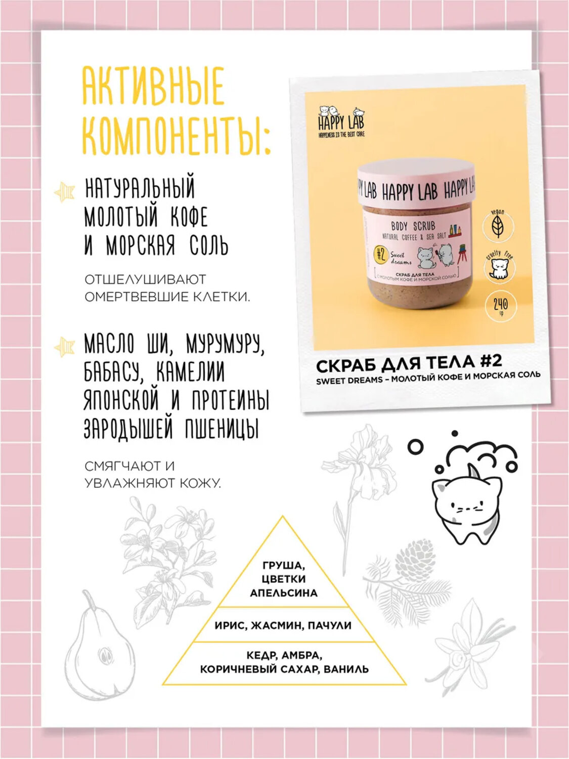 Happy Lab Набор для ухода за телом Sweet Dreams: гель для душа, скраб для тела, 300 мл, 240 г 566111 28085