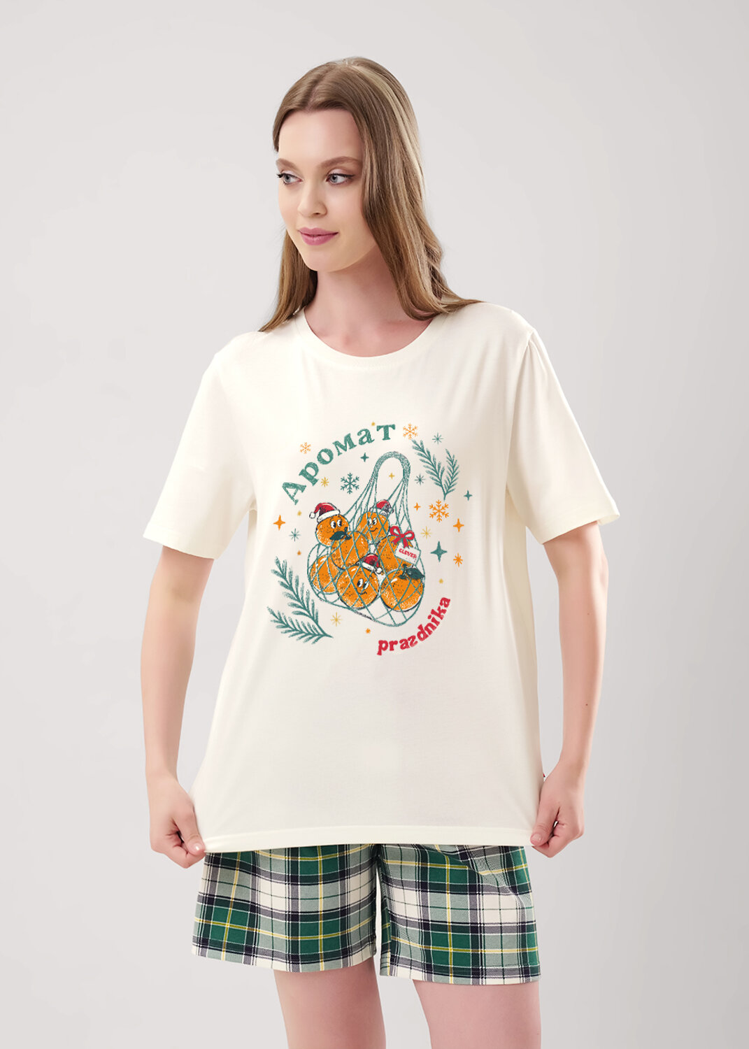 CLEVER Пижама 567212 LP15-1199/1 молочный/т.зелёный