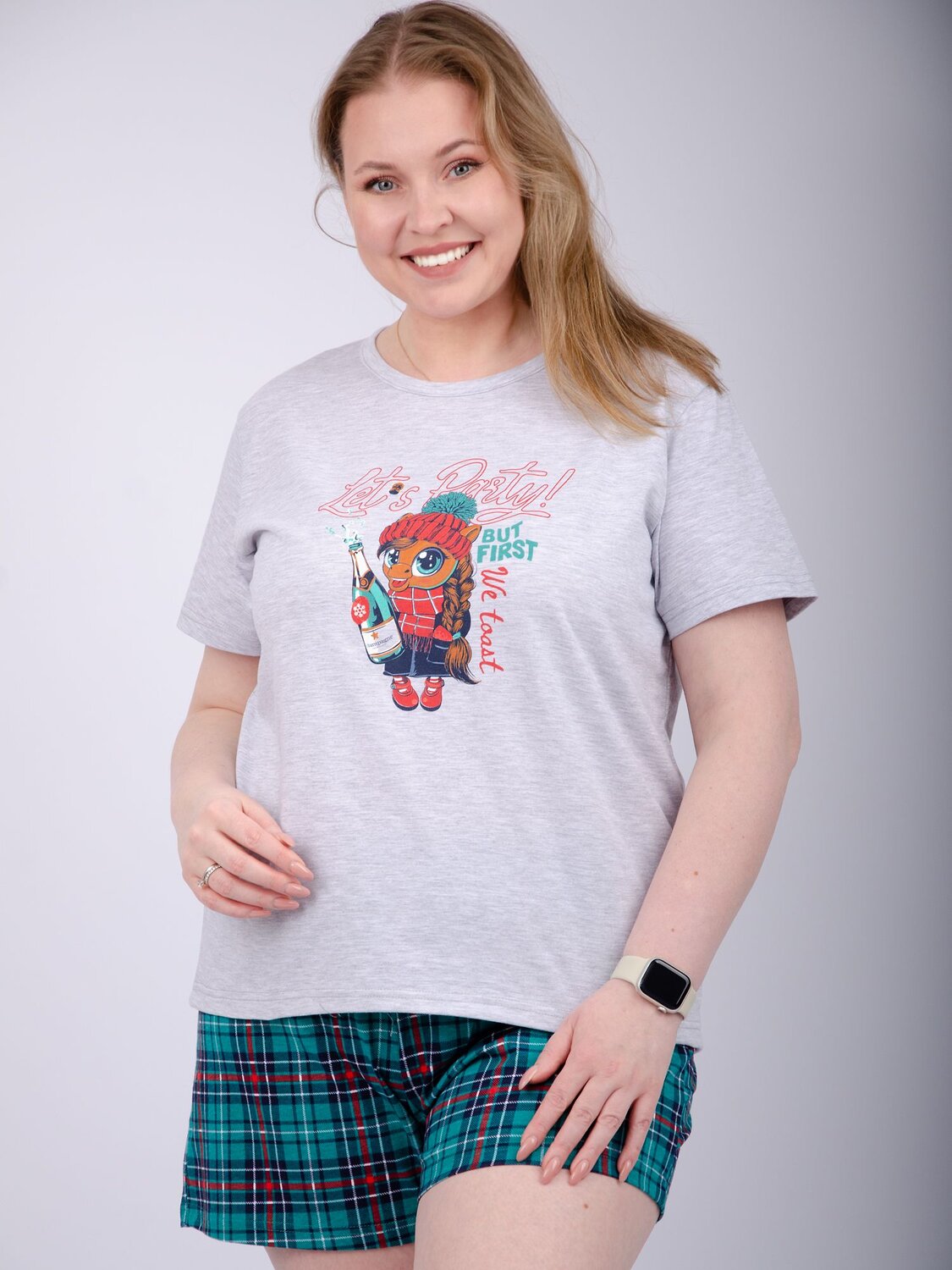 Malina Пижама 567942 3183 светло-серый меланж/зелёный