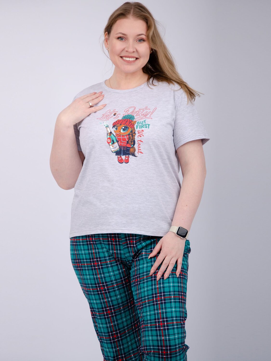 Malina Пижама 567943 3183б светло-серый меланж/зелёный